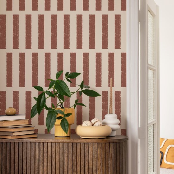 Carta da parati Righe verticali color terracotta su sfondo chiaro, Parati unica, a01189v1 : Uwalls.it