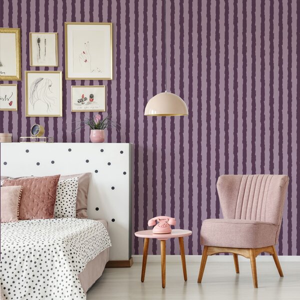 Carta da parati Pennellate verticali viola su sfondo lilla, Parati unica, a01191v3 : Uwalls.it