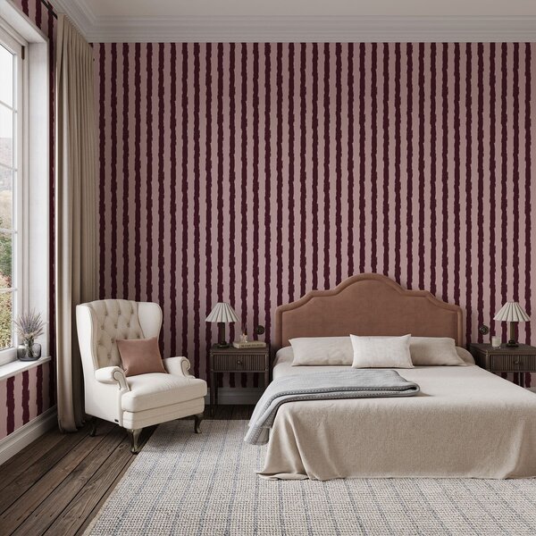 Carta da parati Pennellate verticali color borgogna su sfondo rosa, Parati unica, a01191v2 : Uwalls.it