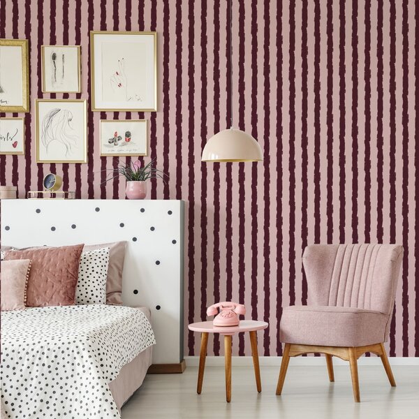 Carta da parati Pennellate verticali color borgogna su sfondo rosa, Parati unica, a01191v2 : Uwalls.it