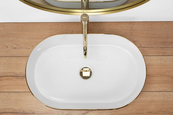 Lavabo da appoggio in ceramica Rea Nadia White Gold Edge