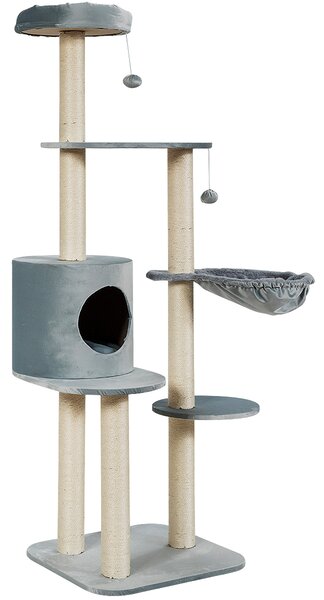 Costway Albero attività multilivello per gatti con tiragraffi ricoperti in sisal, Torre di arrampicata per gatti Grigio