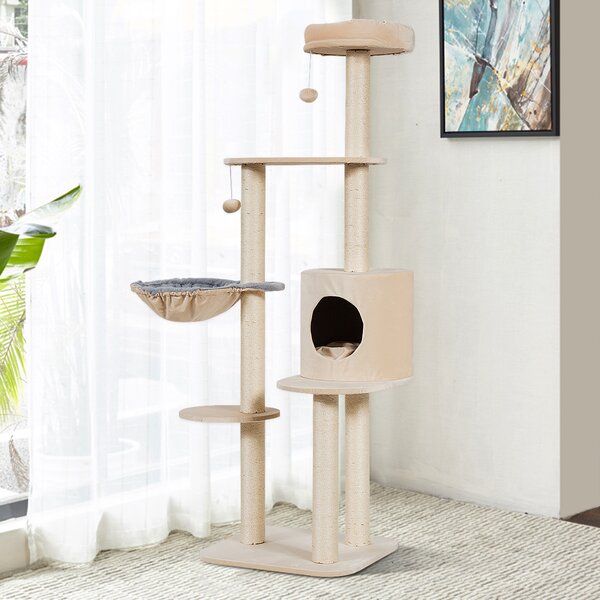 Costway Albero attività multilivello per gatti con tiragraffi ricoperti in sisal, Torre di arrampicata per gatti Beige