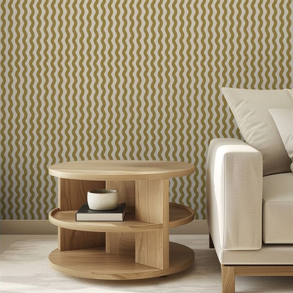 Carta da parati Motivo ondulato giallo su sfondo color crema, Parati geometrica classici, Parati geometrica a righe classici, a01188v5 : Uwalls.it