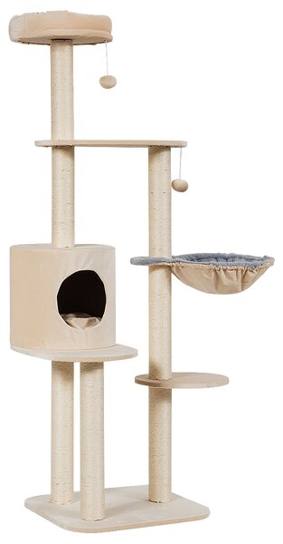Costway Albero attività multilivello per gatti con tiragraffi ricoperti in sisal, Torre di arrampicata per gatti Beige