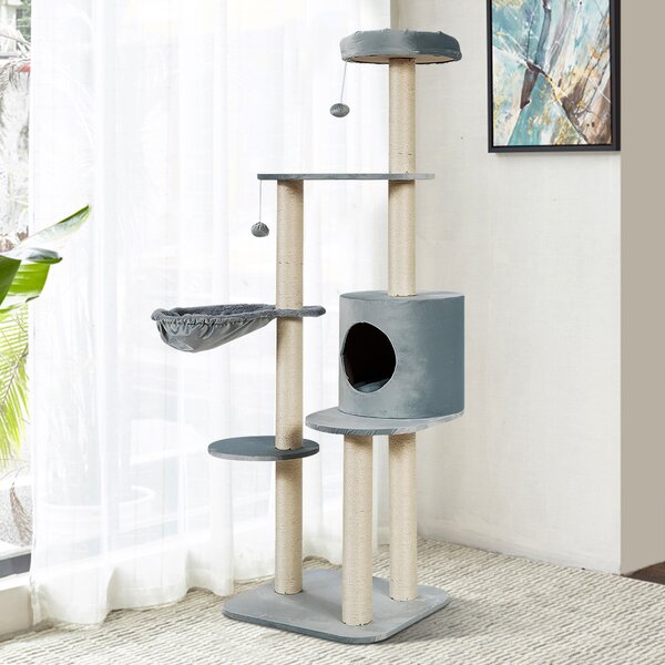 Costway Albero attività multilivello per gatti con tiragraffi ricoperti in sisal, Torre di arrampicata per gatti Grigio
