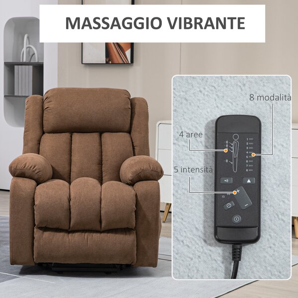 HOMCOM Poltrona Relax Massaggiante con Telecomando e Tasche, Sedia Alzapersona con Schienale Reclinabile a 135° e Poggiapiedi, Marrone | Aosom Italy