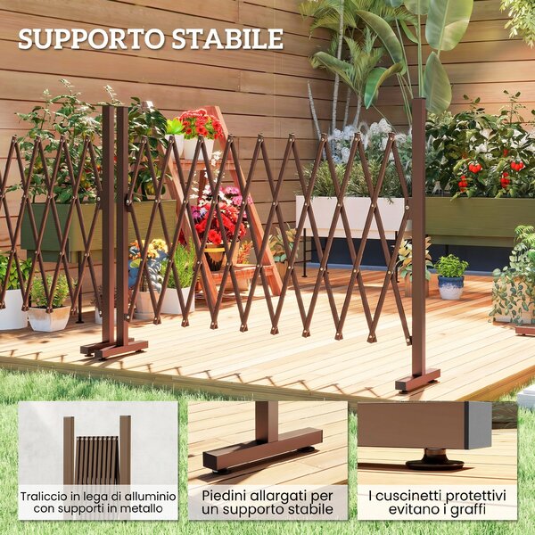 Outsunny Recinzione per Giardino a Larghezza Regolabile, in Metallo e Alluminio, 250x31x103.5 cm, Marrone | Aosom Italy