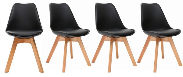Gruppo di 4 sedie design piede legno seduta nera PAULINE
