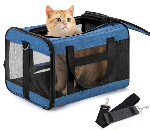 Elzusha - Borsa da trasporto pieghevole per gatti e piccoli cani - Omologata per l'uso in aereo - Blu - Taglia M
