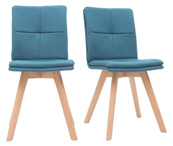 Sedia scandinava tessuto blu gambe legno chiaro set di 2 THEA