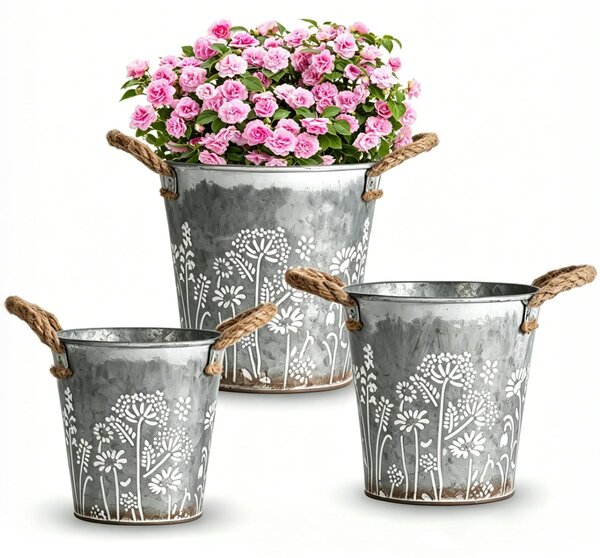 Set di 3 vasi vintage in metallo
