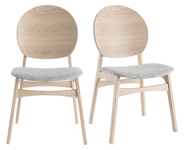Set di 2 sedie scandinave in legno chiaro e tessuto grigio ELTON