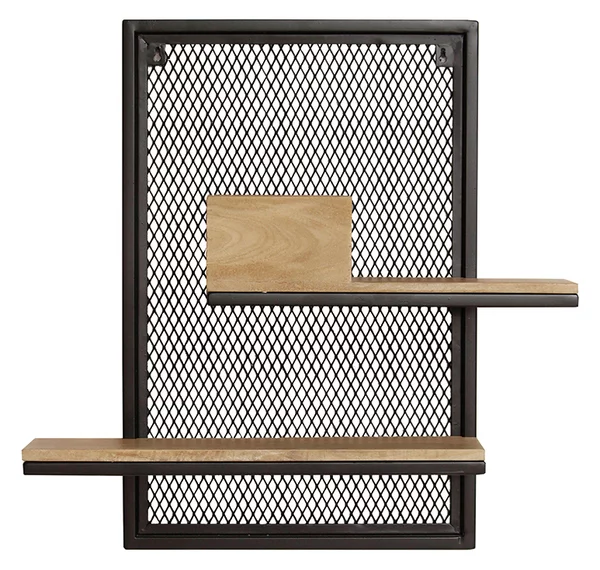 Mensola a muro doppia in metallo e mango massiccio H60 cm RACK