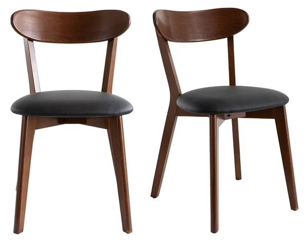 Sedie vintage legno scuro e sedile nero (set di 2) DOVE