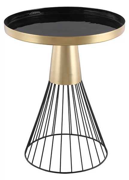 Tavolino da caffè rotondo in acciaio laccato nero e oro D41 cm SPLEEN