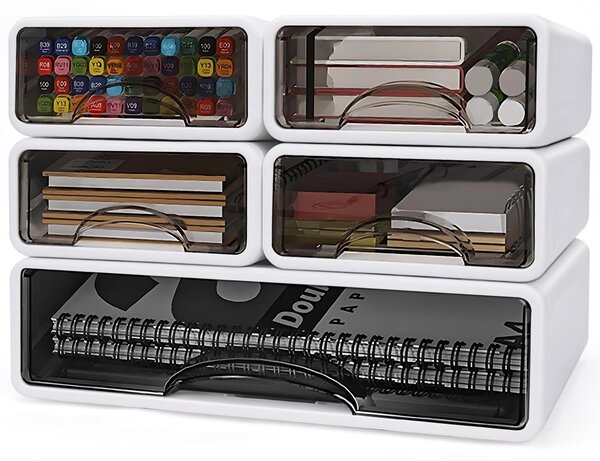 Omgoods - Set di 5 organizer impilabili per scrivania, ideali per l'ufficio e la scuola