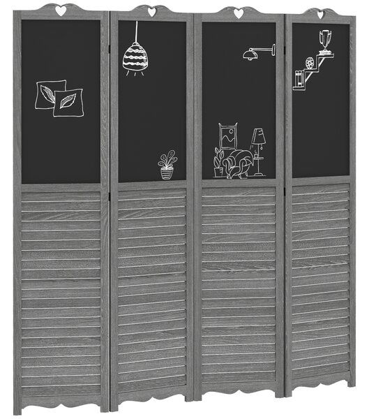 HOMCOM Separè Pieghevole in 4 Pannelli in Legno con Lavagne 162x172 cm Grigio | Aosom Italy