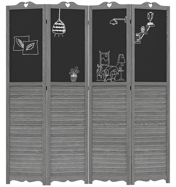 HOMCOM Separè Pieghevole in 4 Pannelli in Legno con Lavagne 162x172 cm Grigio | Aosom Italy