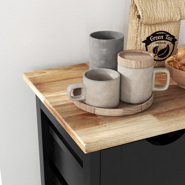 HOMCOM Carrello da Cucina Carrello Ausiliario con Ruote con 3 Cassetti 2 Ripiani Aperti e Vassoio Estraibile 67x37x85,5 cm Nero | Aosom Italy