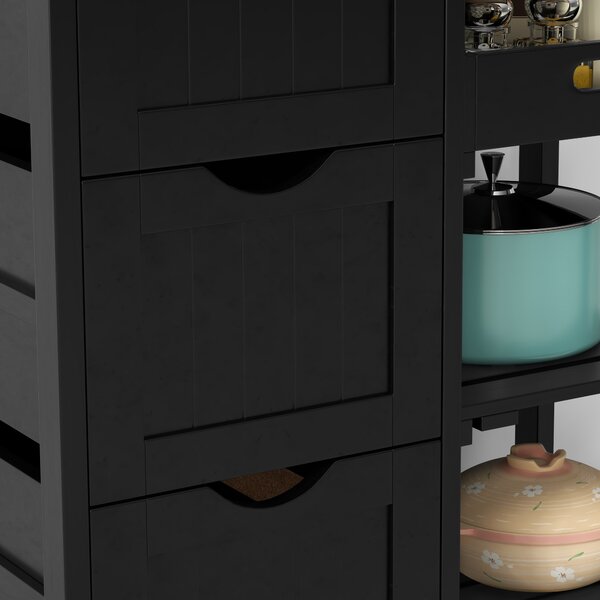 HOMCOM Carrello da Cucina Carrello Ausiliario con Ruote con 3 Cassetti 2 Ripiani Aperti e Vassoio Estraibile 67x37x85,5 cm Nero | Aosom Italy