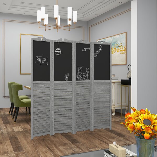 HOMCOM Separè Pieghevole in 4 Pannelli in Legno con Lavagne 162x172 cm Grigio | Aosom Italy