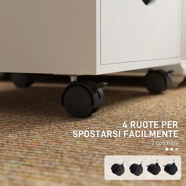 HOMCOM Cassettiera da Ufficio a 5 Cassetti con Ruote Girevoli con Freni, 40x40x67 cm, Bianco | Aosom Italy