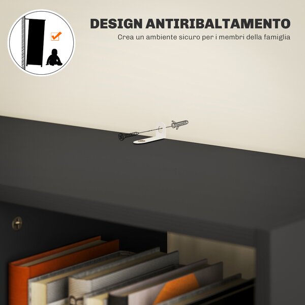 HOMCOM Libreria Moderna in Legno con Cassetto Centrale e Kit Antiribaltamento, 60x26x158 cm, Nero | Aosom Italy