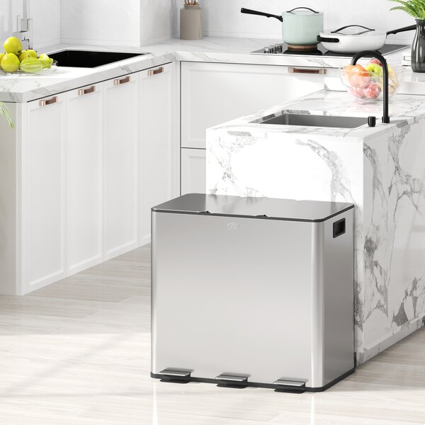 HOMCOM Cestino della Spazzatura con 3 x 20 L Scomparti, Coperchi Deodoranti, anti-impronte digitali, Soft-Close, estraibile, Argento | Aosom Italy