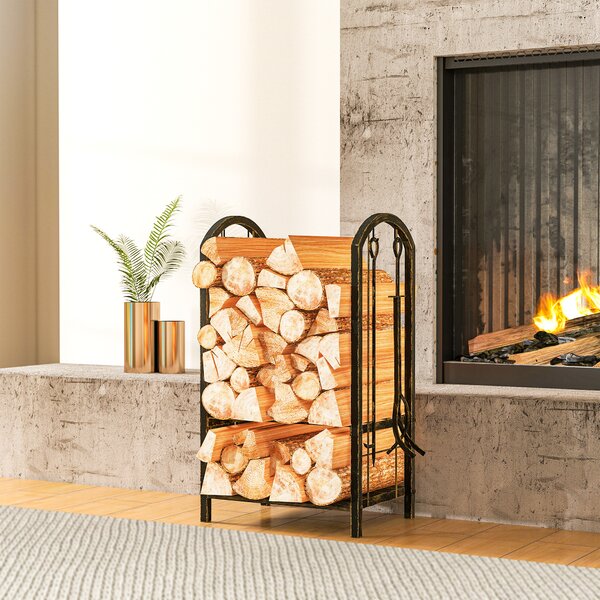 Outsunny Portalegna per interni a 2 Livelli, con 4 Attrezzi per Camino e Ganci, 43x30x74 cm, Marrone | Aosom Italy