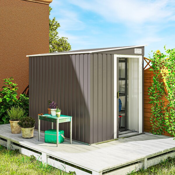 Outsunny Casetta da Giardino con Base, Porta Scorrevole e Tetto Inclinato, Capanno Attrezzi in Metallo, 1.5x2m, Grigio Chiaro | Aosom Italy