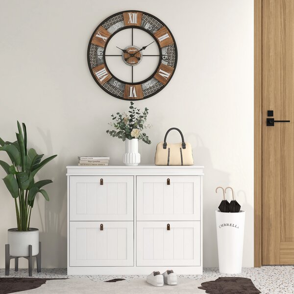 HOMCOM Scarpiera per 20 paia, con 4 cassetti ribaltabili e ripiani regolabili, 105x24x82,5 cm, Bianco | Aosom Italy