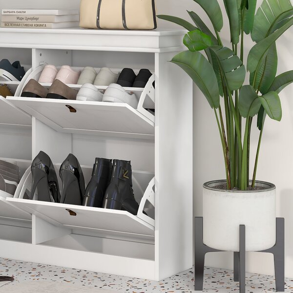 HOMCOM Scarpiera per 20 paia, con 4 cassetti ribaltabili e ripiani regolabili, 105x24x82,5 cm, Bianco | Aosom Italy