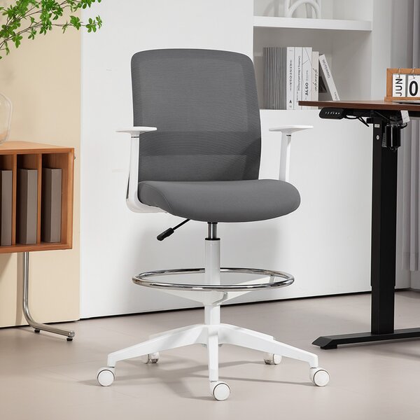 HOMCOM Sedia da Ufficio Girevole in Rete con Poggiapiedi, Supporto Lombare, Schienale e Altezza Regolabile 61,5x57,5x107-121 cm Grigio | Aosom Italy