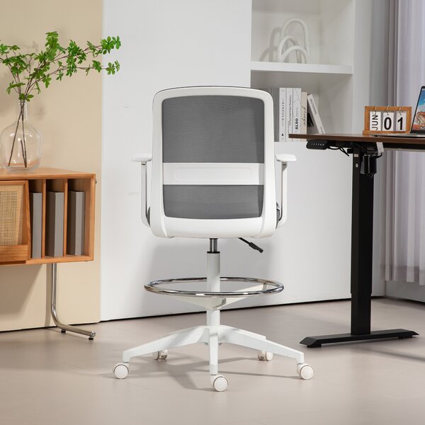 HOMCOM Sedia da Ufficio Girevole in Rete con Poggiapiedi, Supporto Lombare, Schienale e Altezza Regolabile 61,5x57,5x107-121 cm Grigio | Aosom Italy