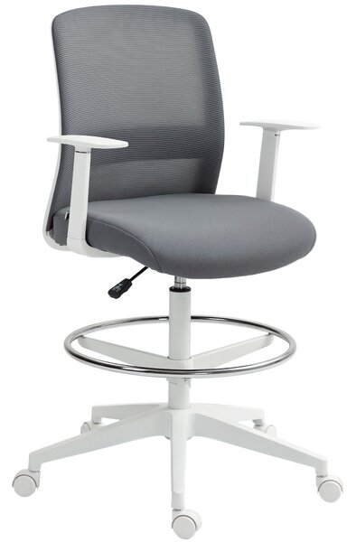 HOMCOM Sedia da Ufficio Girevole in Rete con Poggiapiedi, Supporto Lombare, Schienale e Altezza Regolabile 61,5x57,5x107-121 cm Grigio | Aosom Italy