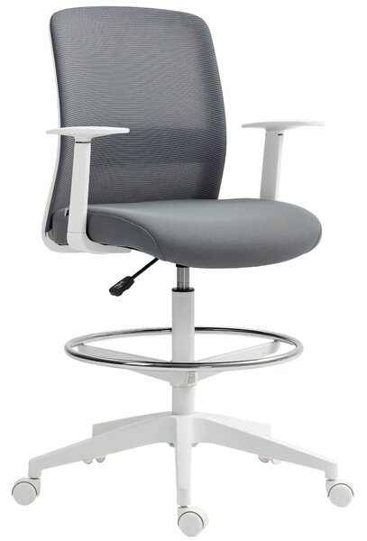 HOMCOM Sedia da Ufficio Girevole in Rete con Poggiapiedi, Supporto Lombare, Schienale e Altezza Regolabile 61,5x57,5x107-121 cm Grigio | Aosom Italy