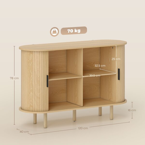 HOMCOM Credenza con Porte Tambour Scorrevoli 4 Compartimenti e Gambe in Legno 120x40x78 cm Rovere | Aosom Italy