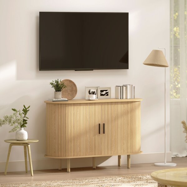 HOMCOM Credenza con Porte Tambour Scorrevoli 4 Compartimenti e Gambe in Legno 120x40x78 cm Rovere | Aosom Italy