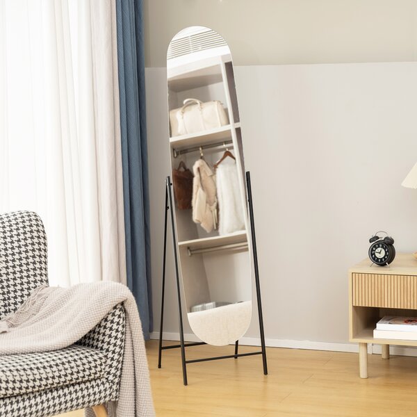 HOMCOM Specchio da Terra a Corpo Intero Senza Cornice, con Supporto in Metallo, 160x40 cm, Nero | Aosom Italy