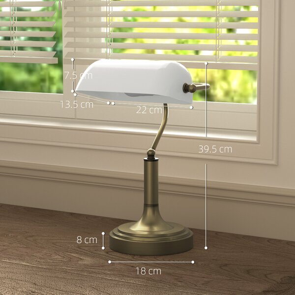 HOMCOM Lampada da Tavolo Regolabile con Interruttore, 26.8x22x39.5 cm, Bianco | Aosom Italy