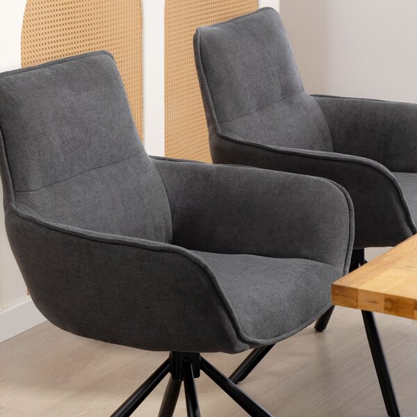 HOMCOM Set di 2 Sedie Moderno girevole da Pranzo con imbottitura Morbide e braccioli, design ergonomico e gambe in metallo, Grigio Scuro| Aosom Italy