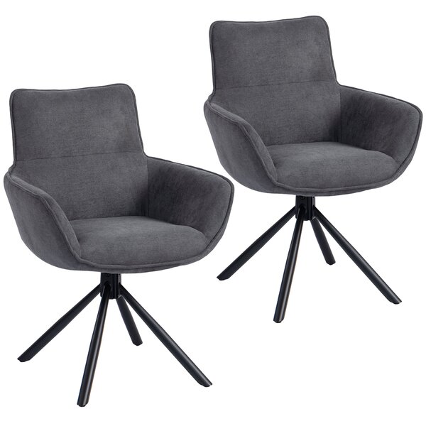 HOMCOM Set di 2 Sedie Moderno girevole da Pranzo con imbottitura Morbide e braccioli, design ergonomico e gambe in metallo, Grigio Scuro| Aosom Italy