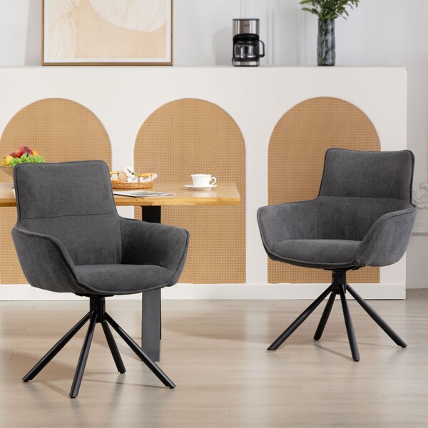 HOMCOM Set di 2 Sedie Moderno girevole da Pranzo con imbottitura Morbide e braccioli, design ergonomico e gambe in metallo, Grigio Scuro| Aosom Italy