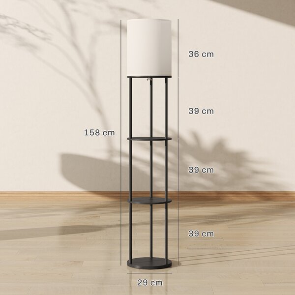 HOMCOM Lampada da Terra con Ripiani e Telecomando, 3 Temperature di Colore, Nero | Aosom Italy