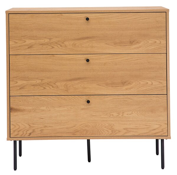 Comò finitura legno chiaro rovere e base metallo nero 3 cassetti L100 cm PERNELLE