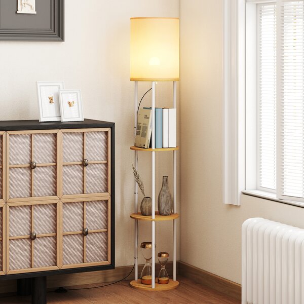 HOMCOM Lampada da Terra con Ripiani e Telecomando – 3 Temperature Colore, Legno Naturale | Aosom Italy