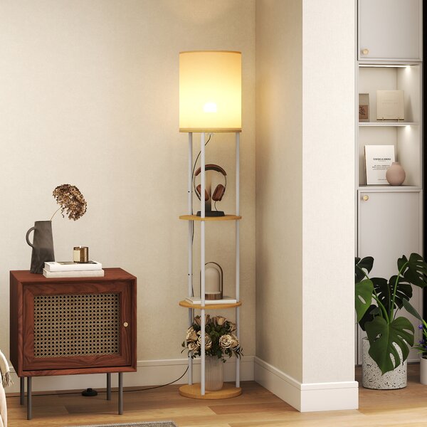 HOMCOM Lampada da Terra con Ripiani e Telecomando – 3 Temperature Colore, Legno Naturale | Aosom Italy