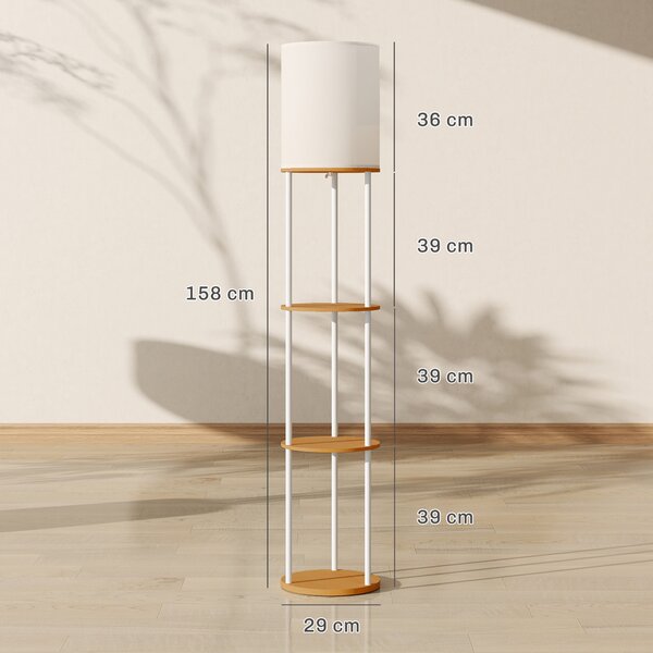 HOMCOM Lampada da Terra con Ripiani e Telecomando – 3 Temperature Colore, Legno Naturale | Aosom Italy