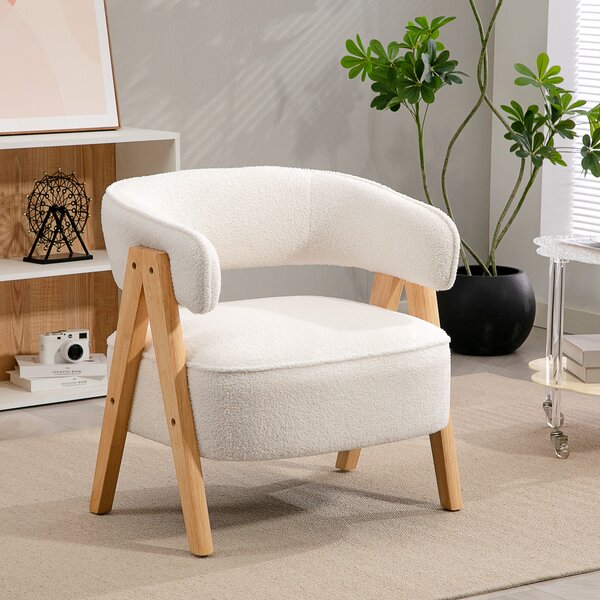 HOMCOM Poltrona da salotto in tessuto bouclè, imbottita, con seduta ampia e schienale ergonomico, 70 x 64 x 71 cm, Bianco | Aosom Italy